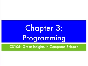 Chapter 3:  Programming  CS105: Great Insights in Computer Science  Administrative   Homework 2