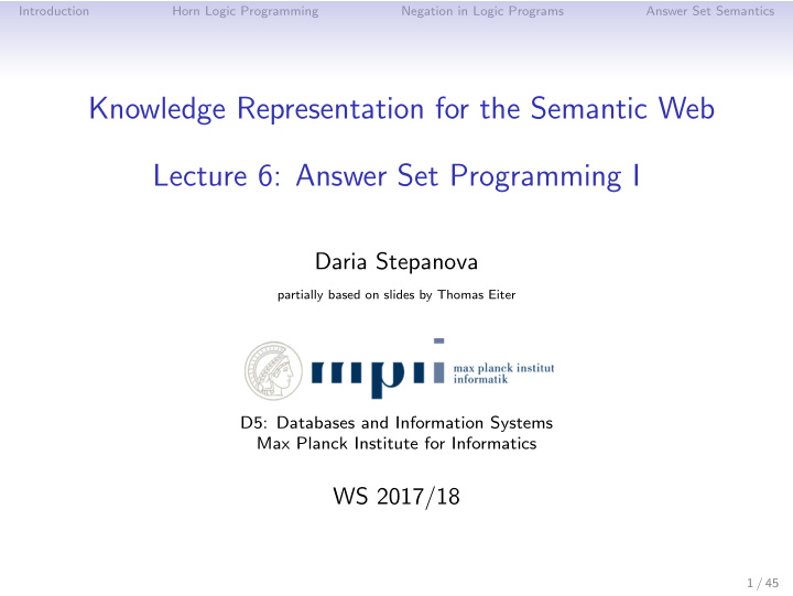 knowledge representation for the semantic web lecture 6