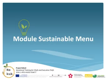 Module Sustainable Menu  Project ReKuK  Vocational Training for Chefs and Executive Chefs