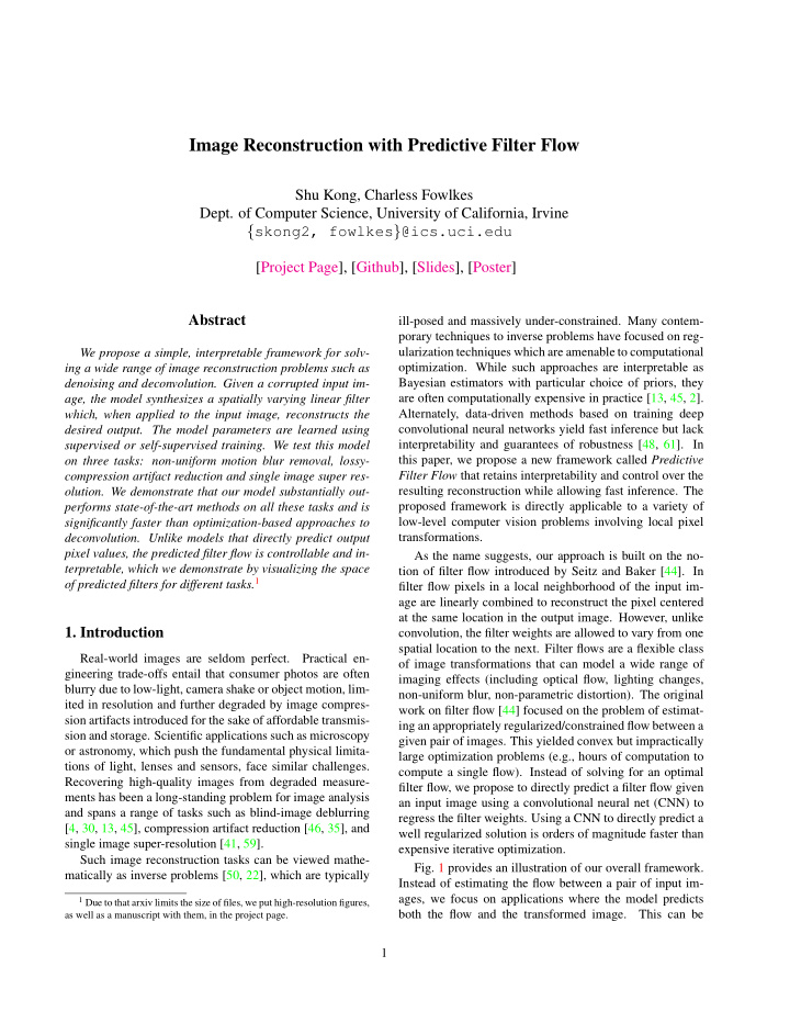 image reconstruction with predictive filter flow