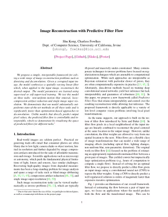 Image Reconstruction with Predictive Filter Flow  Shu Kong, Charless Fowlkes  Dept. of Computer