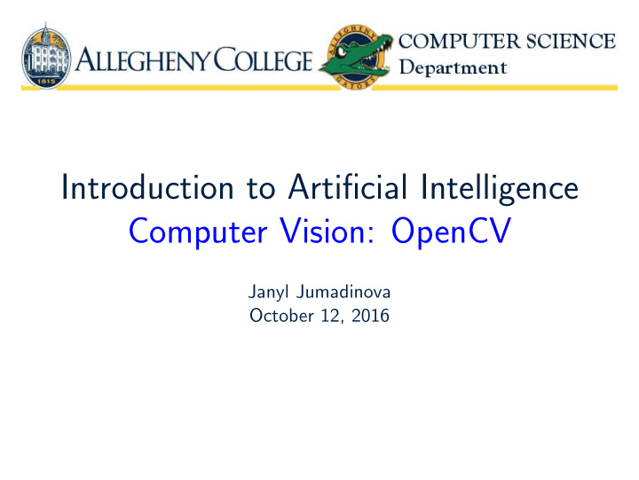 introduction to artificial intelligence computer vision