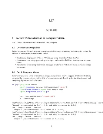L17  July 20, 2018  1  Lecture 17: Introduction to Computer Vision  CSCI 1360E: Foundations for