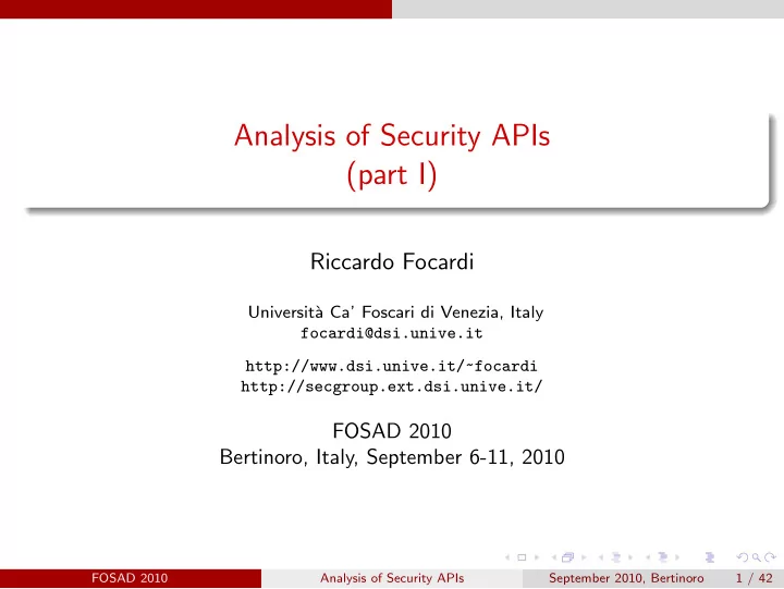 analysis of security apis part i
