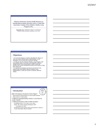 5/2/2017  1  Influence of teachers personal health behaviors on  operationalizing obesity