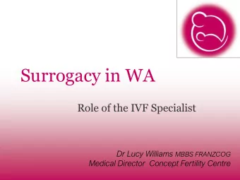 Surrogacy in WA  Role of the IVF Specialist Dr Lucy Williams MBBS FRANZCOG  Medical Director