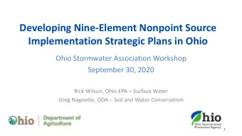 Implementation Strategic Plans in Ohio  Ohio Stormwater Association Workshop  September 30, 2020