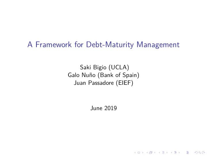 a framework for debt maturity management