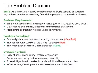 The Problem Domain Story: As a Investment Bank, we need meet all BCBS239 and associated