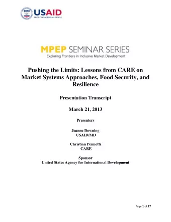 Pushing the Limits: Lessons from CARE on  Market Systems Approaches, Food Security, and  Resilience