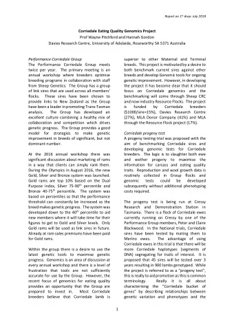 Corriedale Eating Quality Genomics Project  Prof Wayne Pitchford and Hannah Gordon  Davies Research