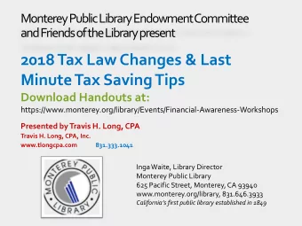 2018 Tax Law Changes &amp; Last  Minute Tax Saving Tips  Download Handouts at: