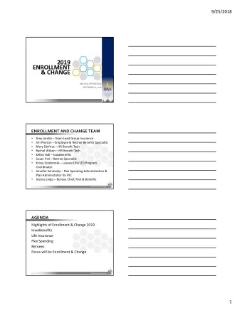 2019  ENROLLMENT  &amp; CHANGE HRA KICK  OFF MEETING SEPTEMBER 27, 2018  STATE OF IOWA  EMPLOYEE