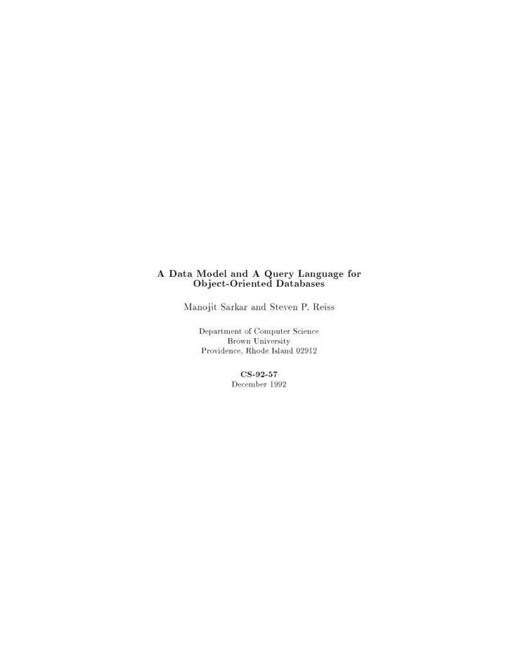 a data mo del and a query language for ob ject orien ted
