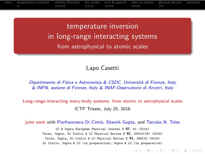 temperature inversion in long range interacting systems