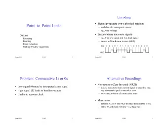 Point-to-Point Links   modulate electromagnetic waves   e.g., vary voltage   Encode binary