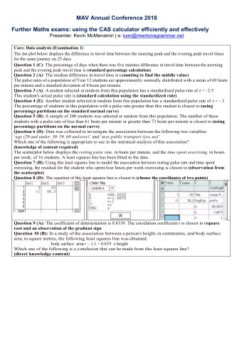 MAV Annual Conference 2018  Further Maths exams: using the CAS calculator efficiently and