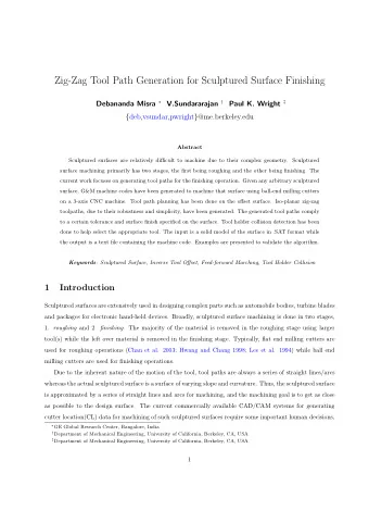 Zig-Zag Tool Path Generation for Sculptured Surface Finishing Debananda Misra  V.Sundararajan