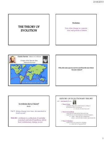 Evoluti  tion  on  THE THEORY  ORY OF  Very slow change in a species  EVOLUTION UTION  over vast
