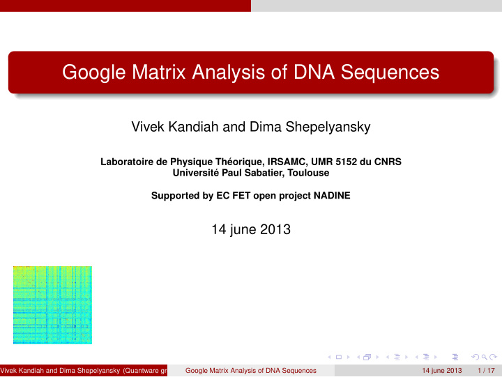google matrix analysis of dna sequences