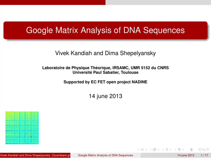 google matrix analysis of dna sequences