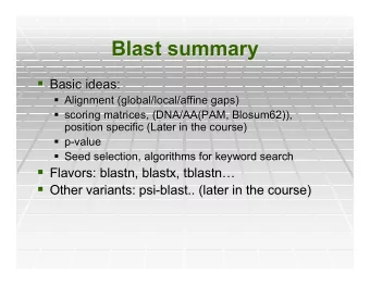Blast summary  Blast summary  Basic ideas:    Basic ideas:  Alignment (global/local/affine
