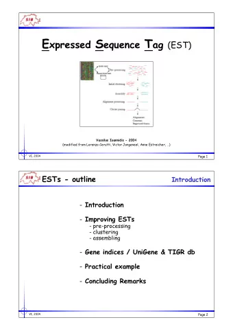 From an EST entry in EMBL to clone shopping  VI, 2004  Page 15 Improving ESTs Introduction  The