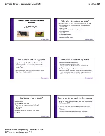 Jennifer Borman, Kansas State University  June 19, 2019  Genetic Control of Cattle Feet and Leg