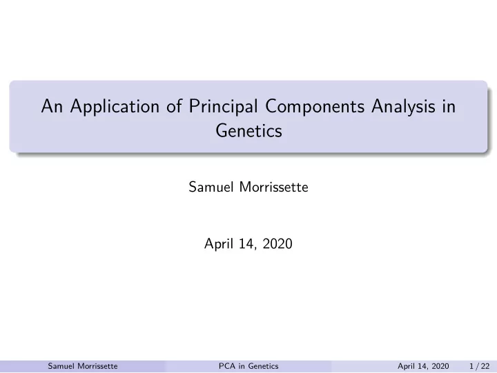 an application of principal components analysis in