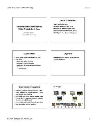 Udder  Dimensions    Dairy  produc.on  traits    Genome  Wide  Associa.on