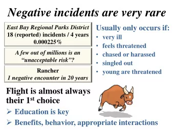 Negative incidents are very rare  Usually only occurs if:  East Bay Regional Parks District  18