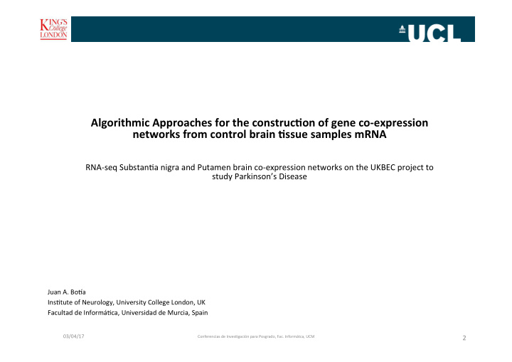 algorithmic approaches for the construc3on of gene co