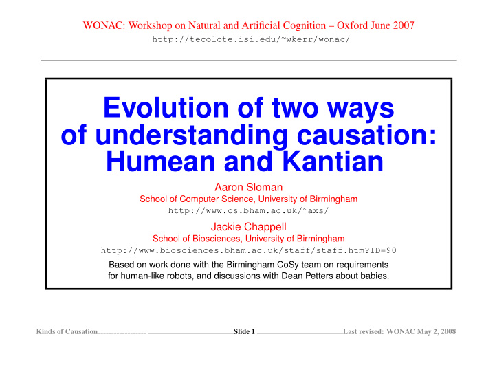 evolution of two ways of understanding causation humean