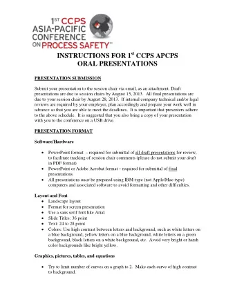 INSTRUCTIONS FOR 1 st CCPS APCPS  ORAL PRESENTATIONS  PRESENTATION SUBMISSION  Submit your