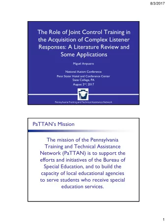 The Role of Joint Control Training in  the Acquisition of Complex Listener  Responses: A Literature