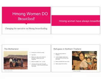 Hmong Women DO  Breastfeed!  Hmong women have always breastfed  C  hanging the narrative on H  mong