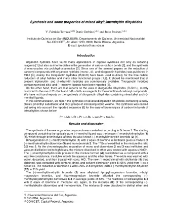 Synthesis and some properties of mixed alkyl(-)menthyltin dihydrides V. Fabricio Terraza, [a][b]