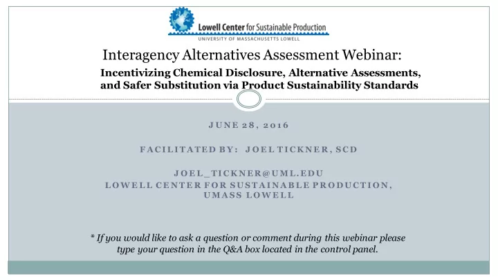 interagency alternatives assessment webinar