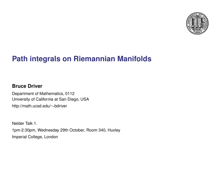 path integrals on riemannian manifolds