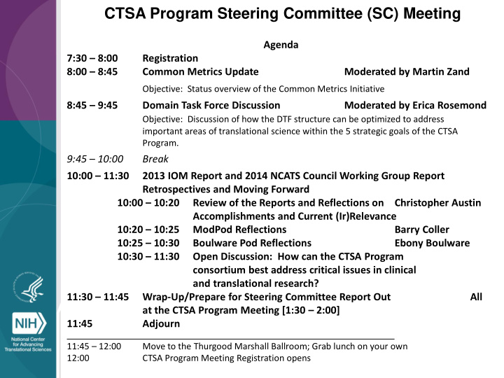 ctsa program steering committee sc meeting