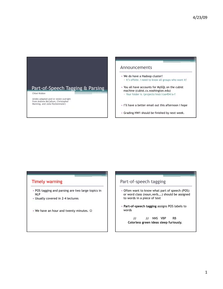part of speech tagging parsing