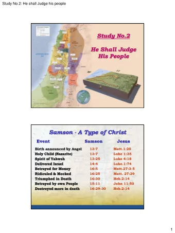 Study No.2  He Shall Judge  His People  Samson - A Type of Christ  Event  Samson  Jesus  Birth