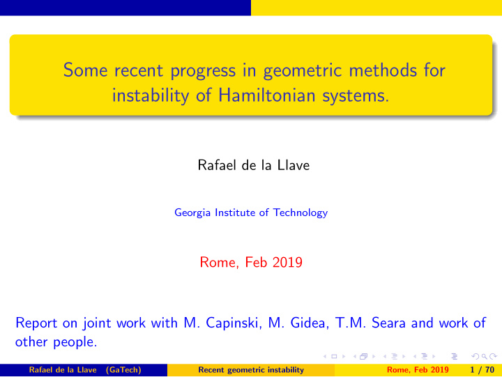 some recent progress in geometric methods for instability