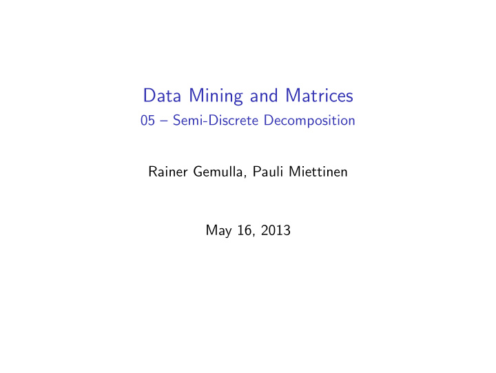 data mining and matrices