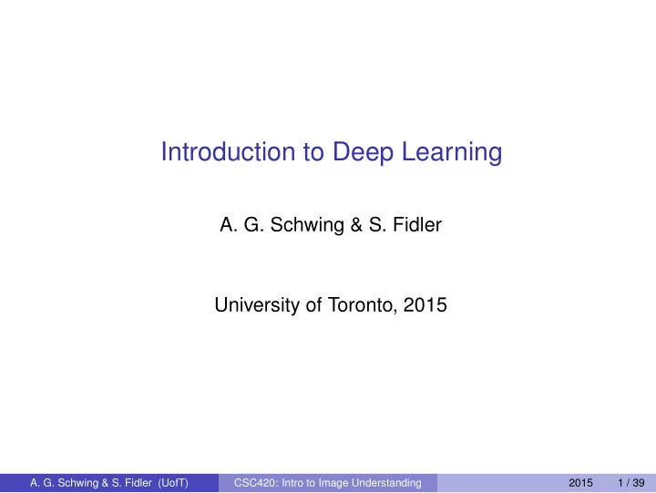 introduction to deep learning