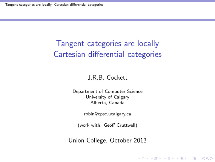 tangent categories are locally cartesian differential