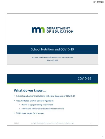 What do we know.  Schools and other institutions will close because of COVID-19  USDA