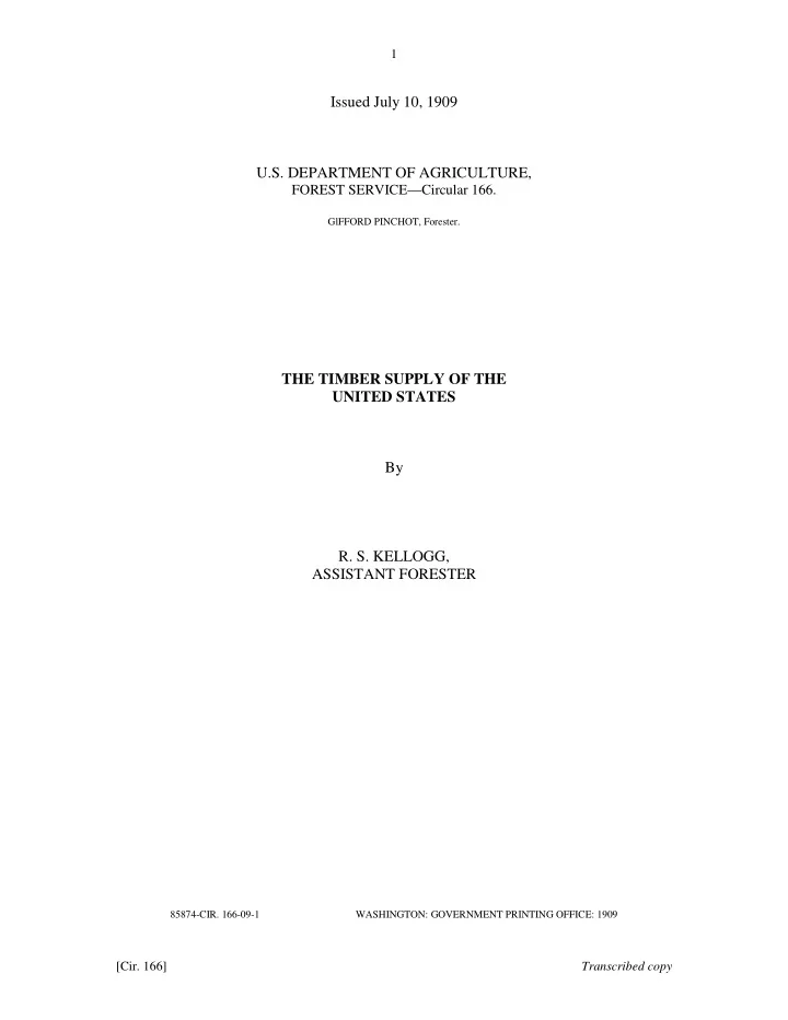 1 issued july 10 1909 u s department of agriculture