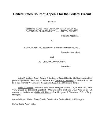 United States Court of Appeals for the Federal Circuit  05-1537  VENTURE INDUSTRIES CORPORATION,