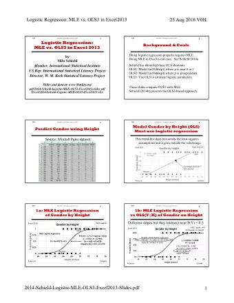 Logistic Regression: MLE vs. OLS3 in Excel2013  25 Aug 2016 V0H  V0H  V0H  Schield MLE vs.